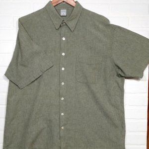 linen Old Navy men's olive green tropical casual short sleeve button shirt XL